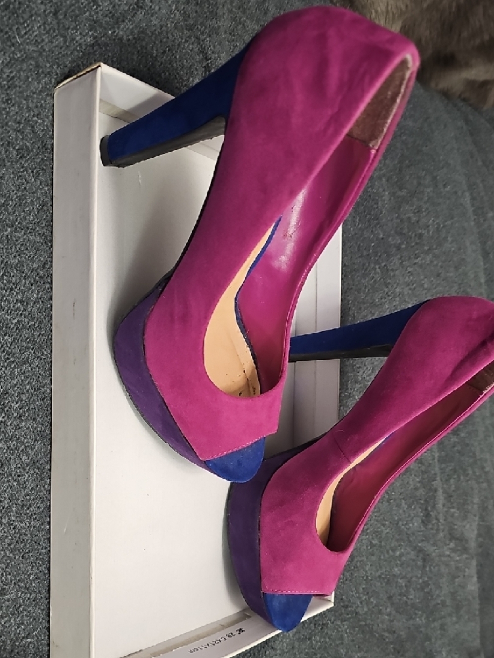 Candie's Fuchsia Open-Toe Pumps with Blue Accents - Picture 3 of 11